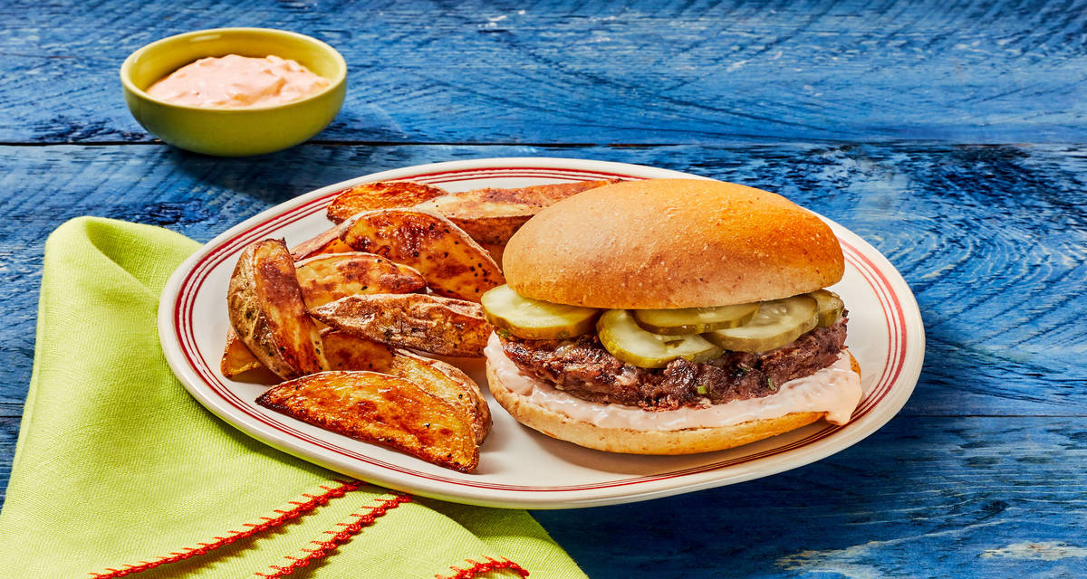Crispy Cajun Kidney Bean Sandwiches with Potato Wedges & Secret Sauce