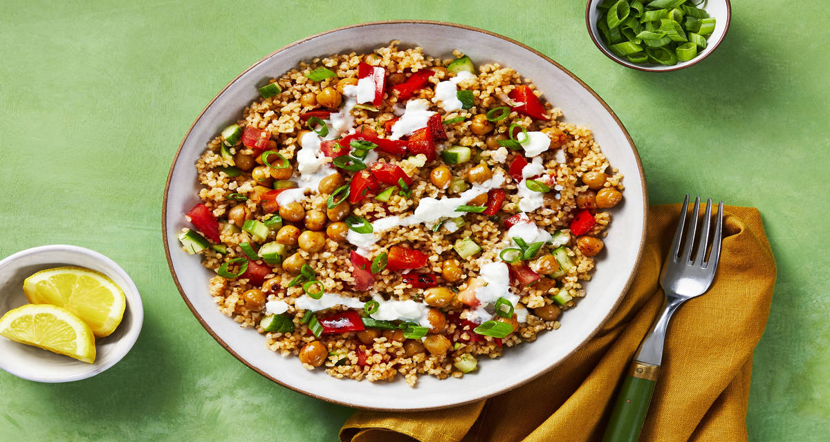 Crispy Chickpea Tabbouleh Bowls with Creamy Feta Dressing