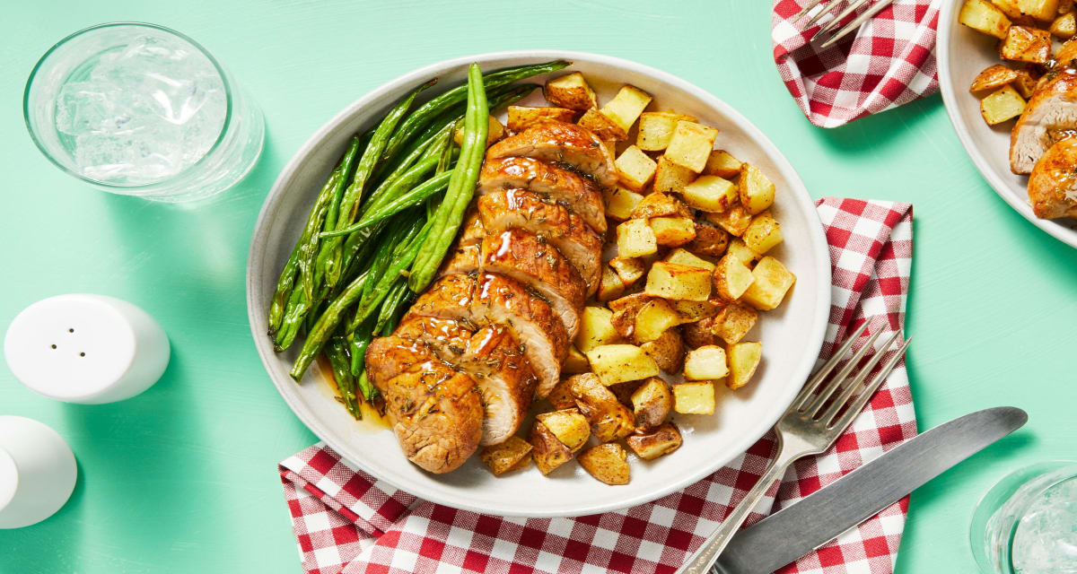 Honey Thyme Pork Tenderloin with Roasted Potatoes & Green Beans-image