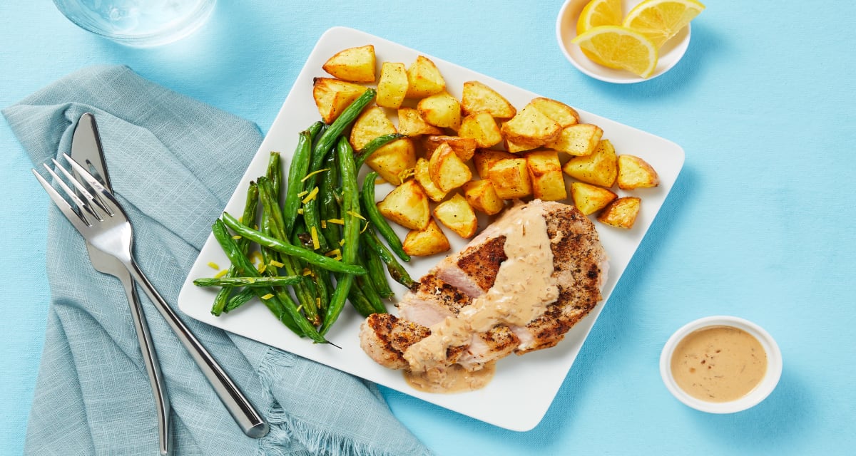 Steakhouse-Style Pork Chops with Roasted Potatoes & Lemony Green Beans-image