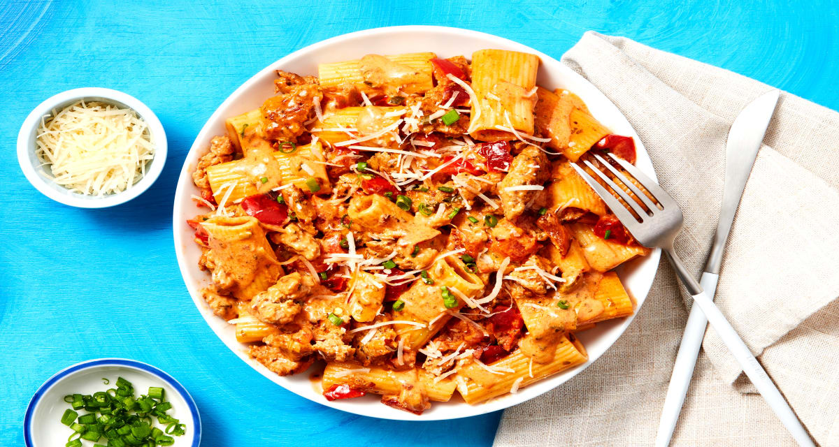 Chicken Sausage Rigatoni in a Creamy Pink Sauce with Bell Pepper & Parmesan-image