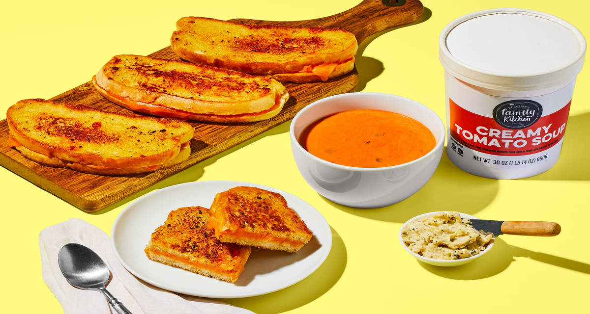 Cheddar Grilled Cheese & Creamy Tomato Soup A souper combo. | 4 Servings