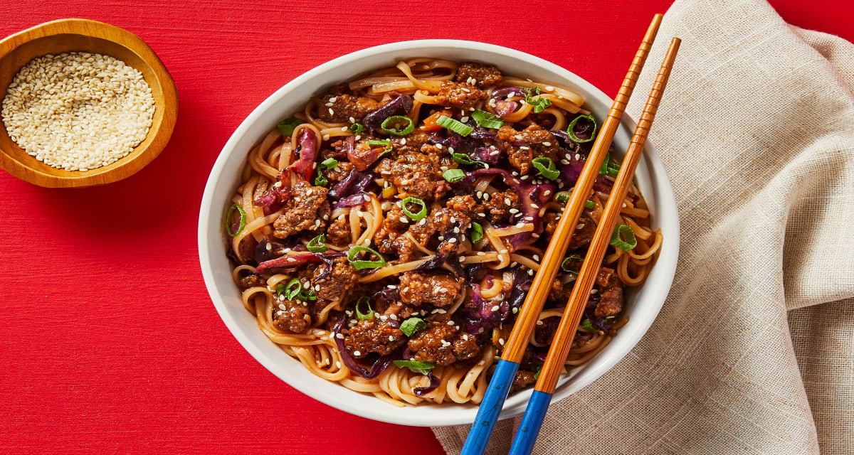Szechuan Beef Noodles with Scallions & Sesame Seeds image