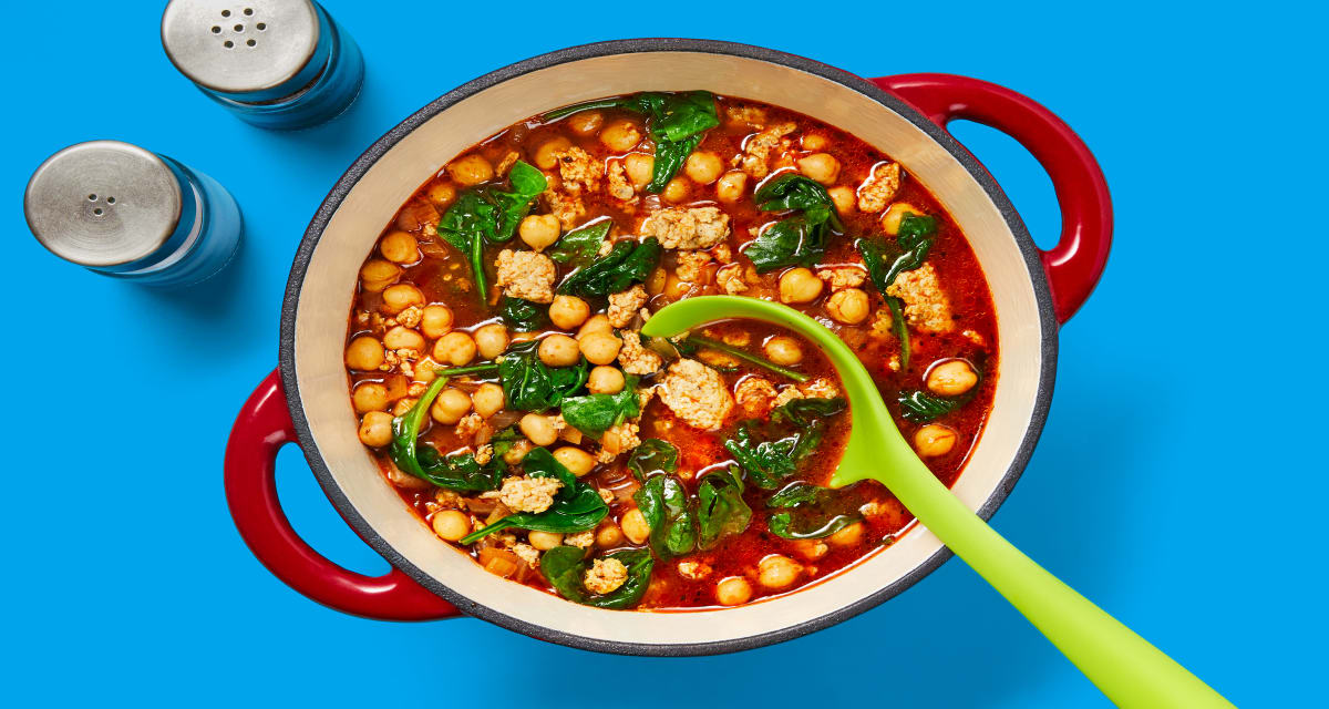 One-Pot Chicken Sausage & Chickpea Soup with Spinach & Italian Seasoning-image