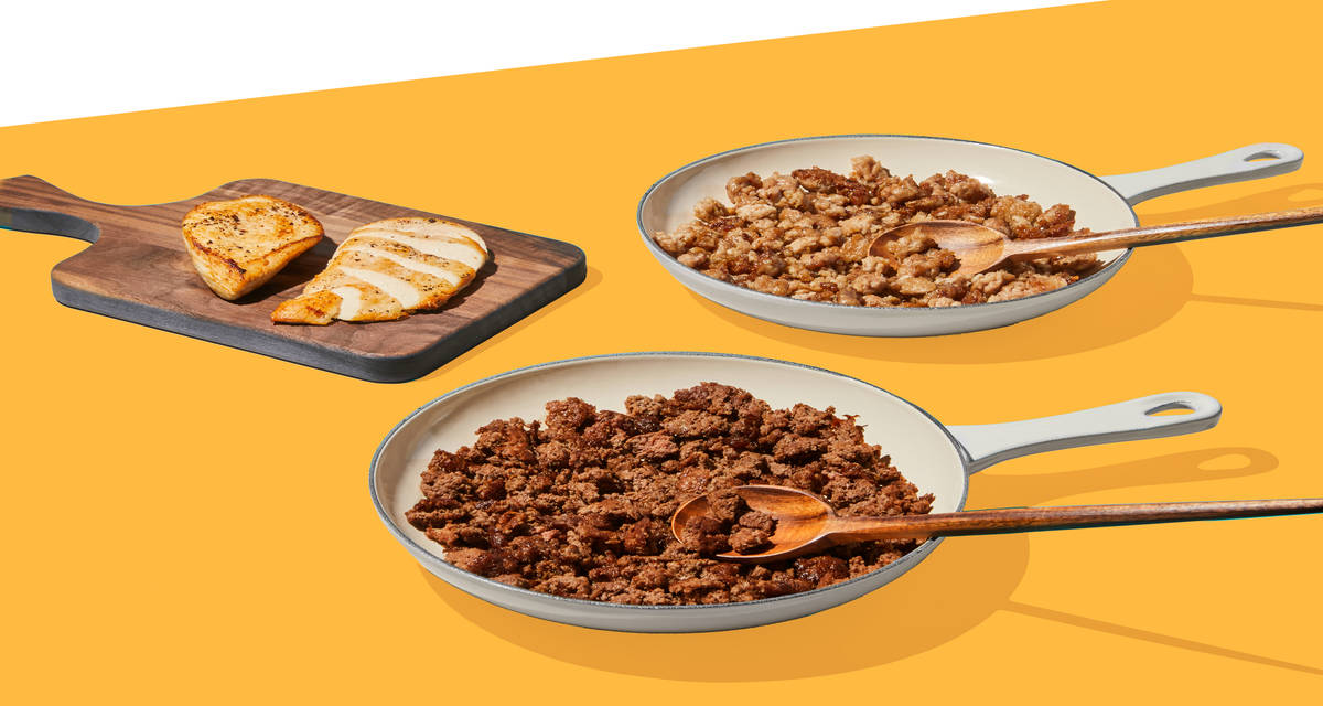 Chicken Breasts, Ground Beef + Chicken Sausage Mix 2 Servings Plan: 2 (5 oz) Chicken Breasts, 10 oz Ground Beef + 9 oz Chicken Sausage Mix