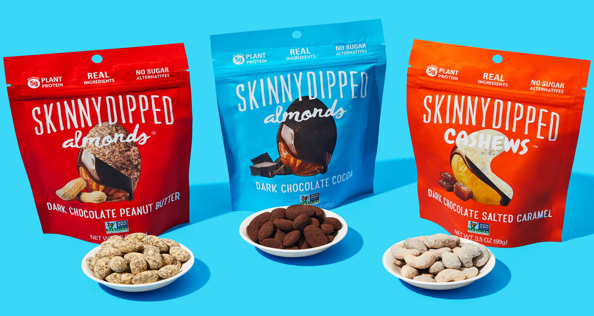 SkinnyDipped Greatest Hits! Dark Chocolate Peanut Butter Almonds, Dark Chocolate Cocoa Almonds & Dark Chocolate Salted Caramel Cashews |  9 Servings