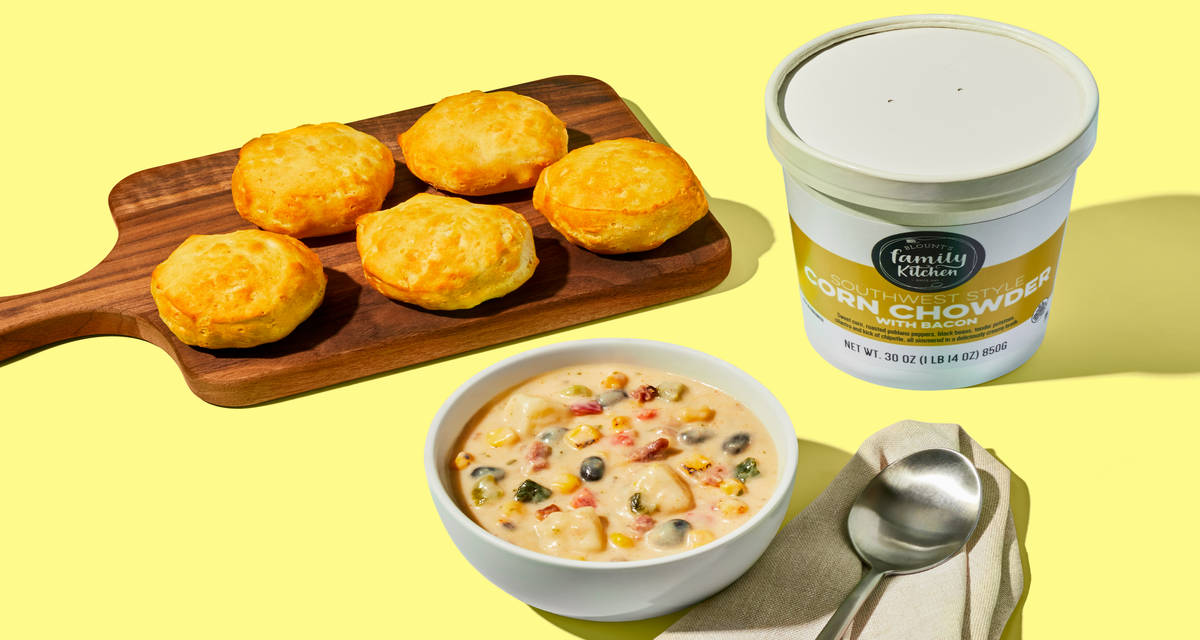 Southwest Corn Chowder & Biscuits One a-maize-ing meal. | 3-4 Servings