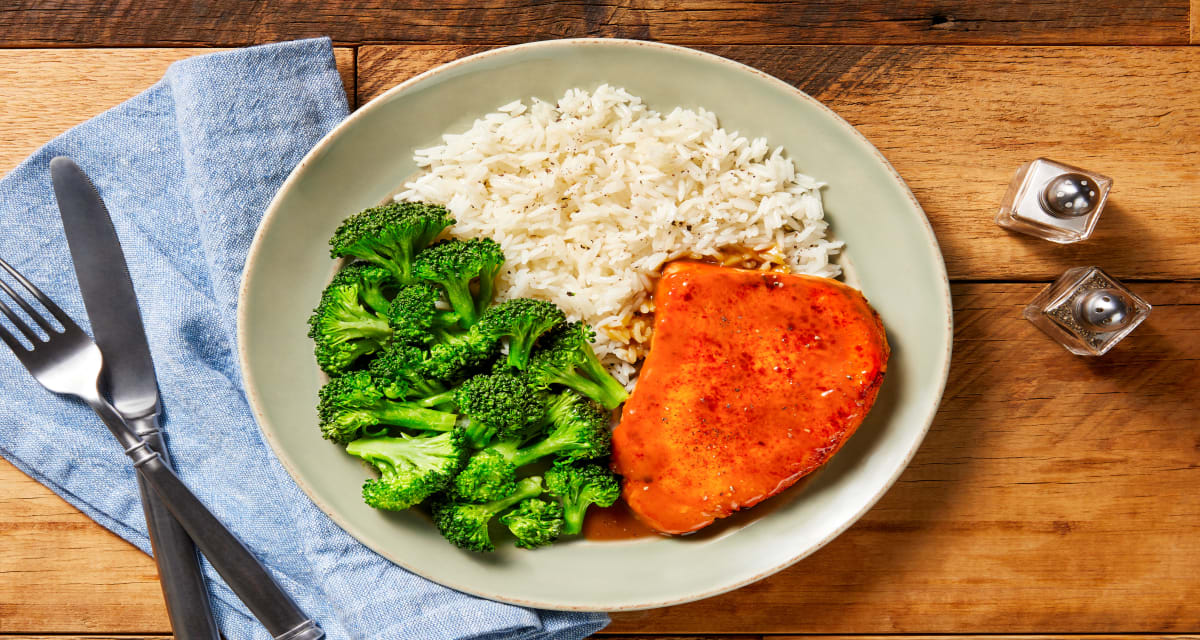 Honey Mustard Pork Chops with Buttery Broccoli & Garlic Rice-image