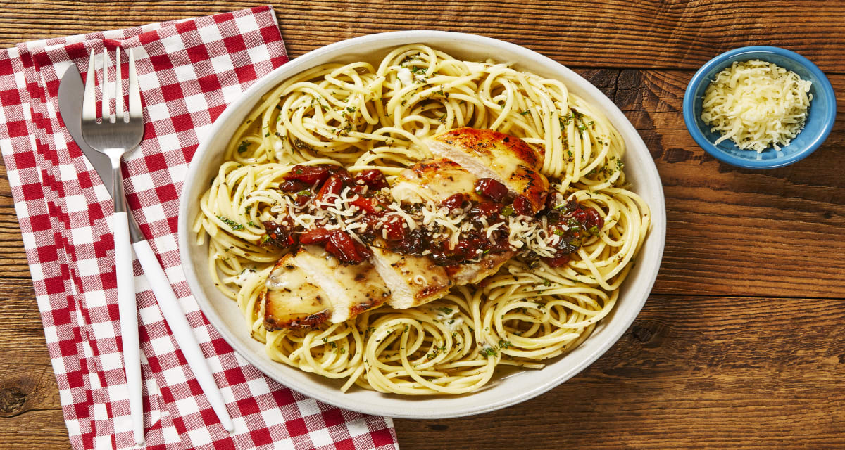 Balsamic Tomato & Herb Chicken over Buttery Garlic Spaghetti-image