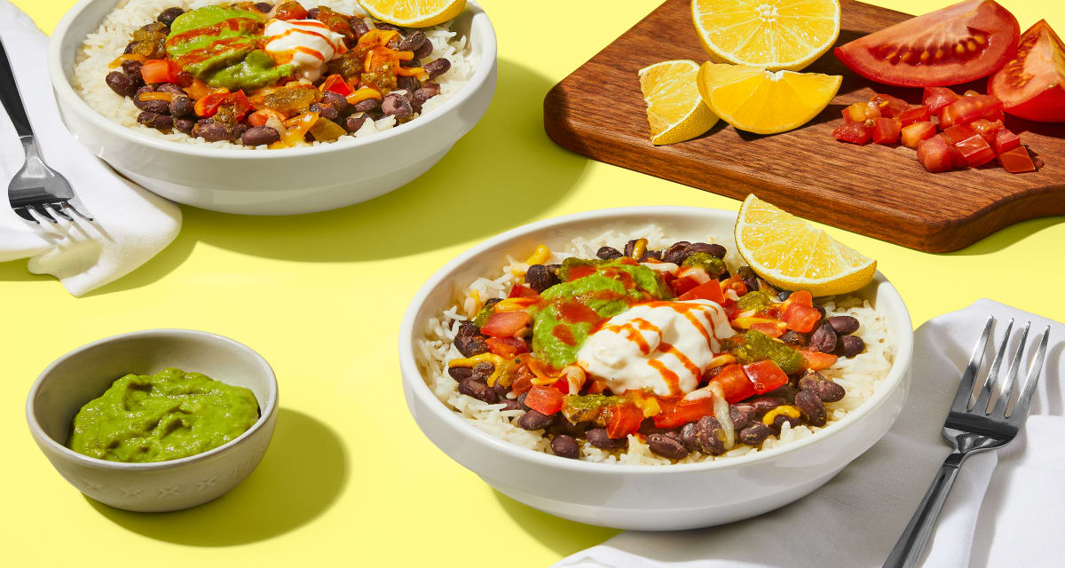 Salsa Verde Black Bean Bowls with Guacamole and Sour Cream-image