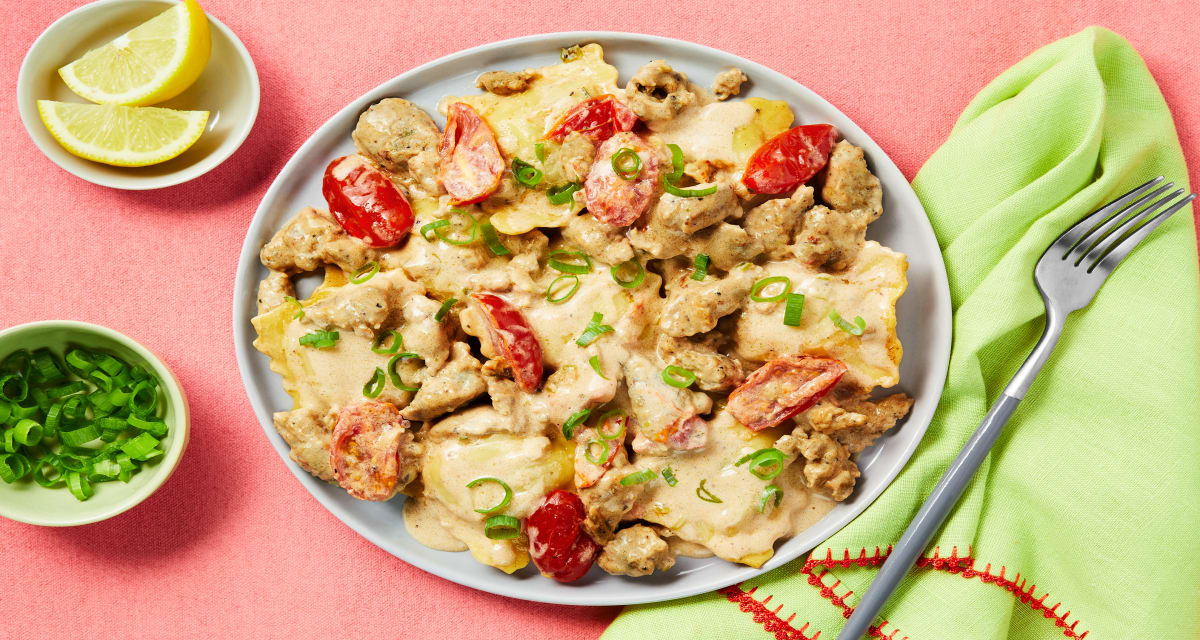 Chicken Sausage & Spinach-Ricotta Ravioli with Grape Tomatoes & Lemon-image
