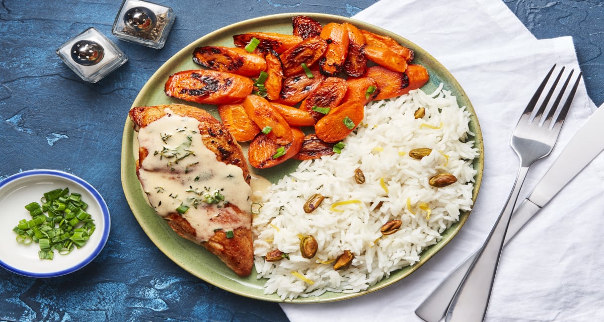 Paprika Chicken in a Lemony Sauce with Pistachio Rice & Roasted Carrots-image