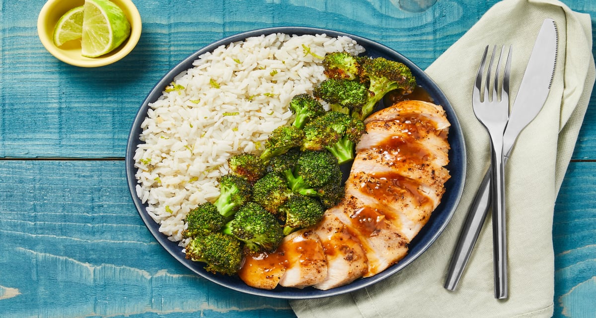 Apricot Ponzu Chicken with Ginger Lime Rice & Roasted Broccoli-image