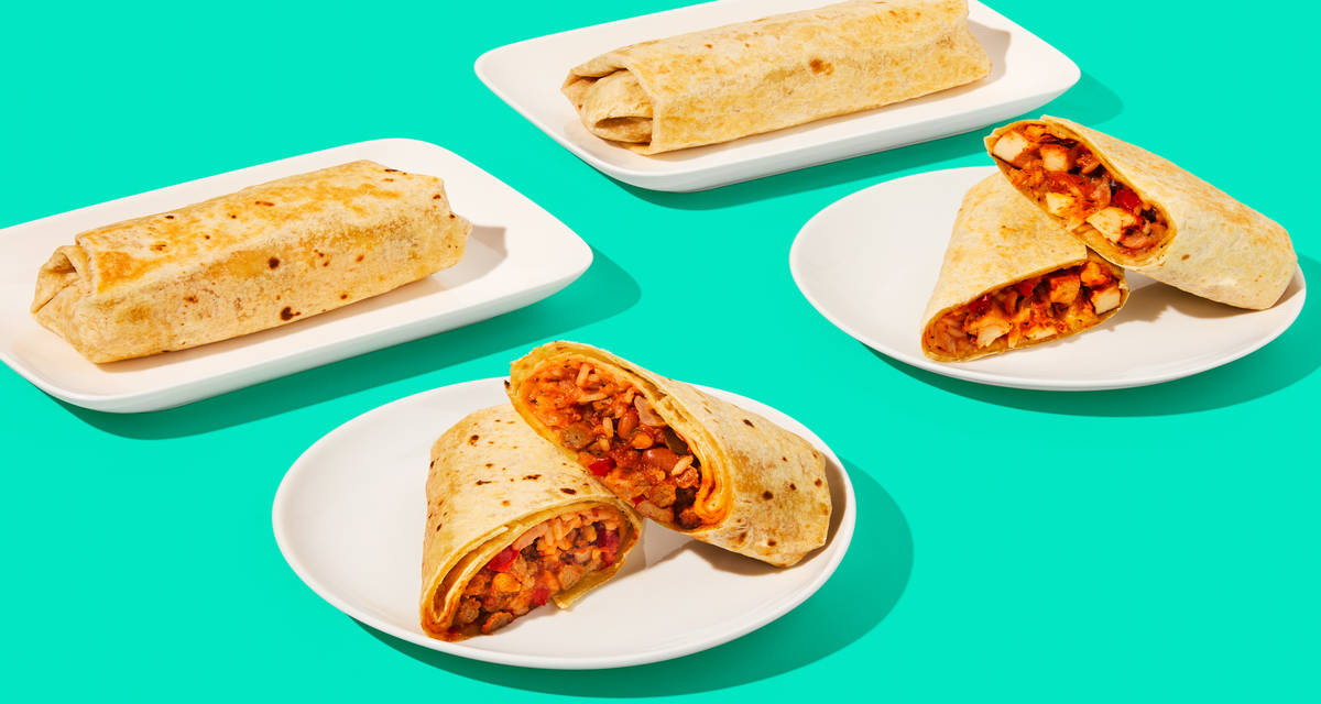 Chicken Fajita-Spiced Burritos + Beef & Bean Burritos Double the burrito trouble. | 4 Servings