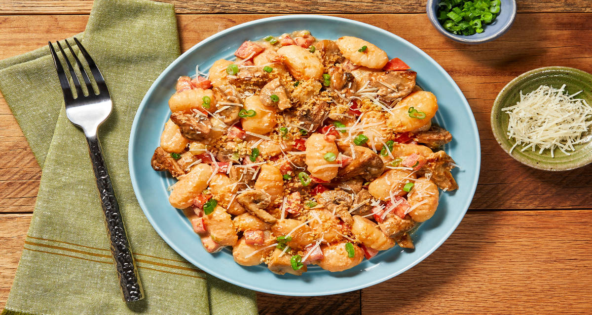 Chicken & Mushroom Truffle Gnocchi with Garlicky Panko & Parmesan