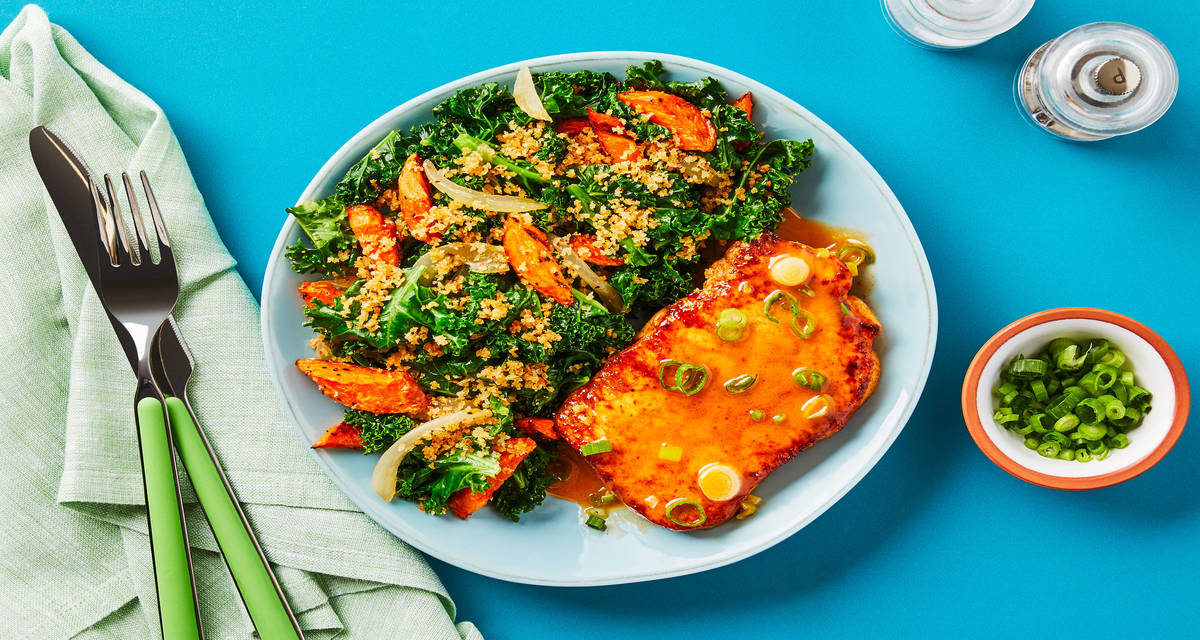 Buffalo Honey Chicken with a Garlicky Panko Kale Jumble