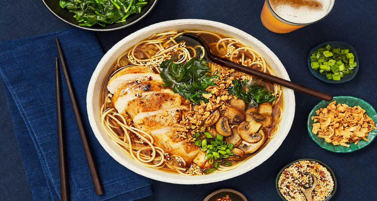 Chicken Ramen in a Shoyu-Style Broth with Mushrooms, Chili Garlic Oil & Crispy Onions-image