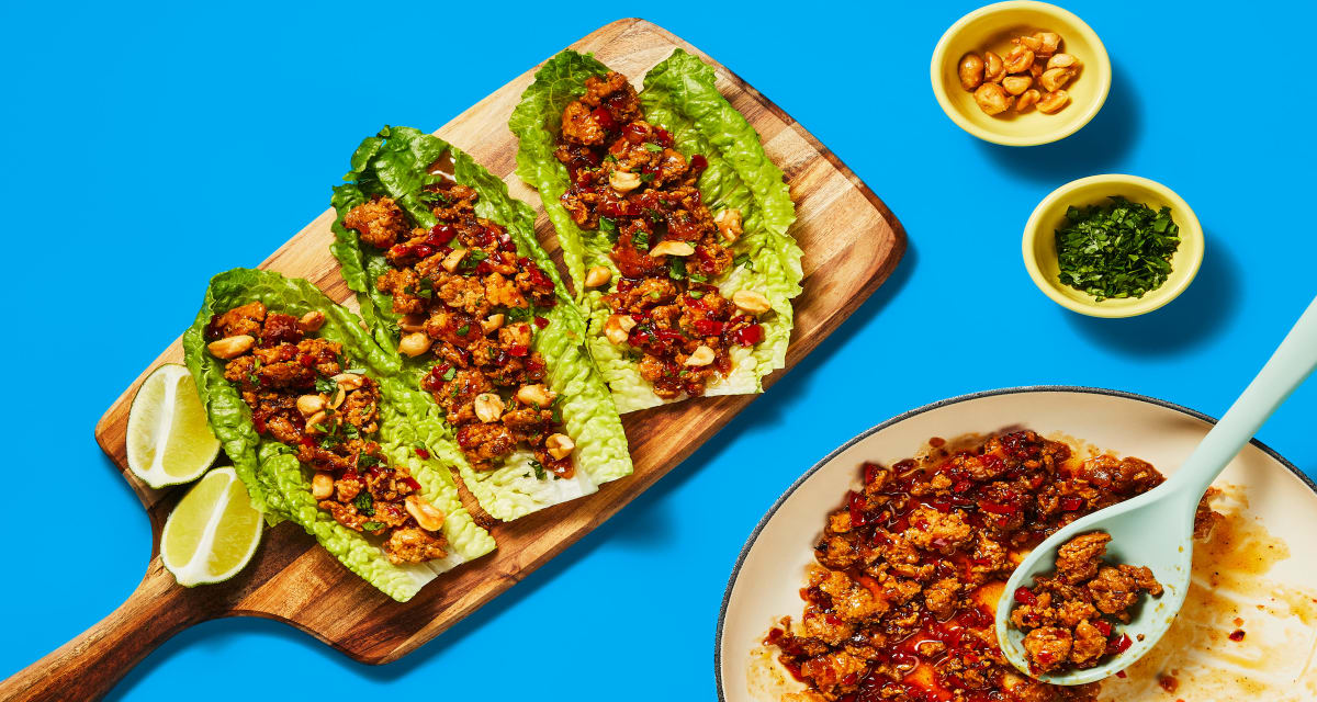 One-Pan Sweet Chili Turkey Lettuce Wraps with Bell Pepper & Candied Peanuts-image