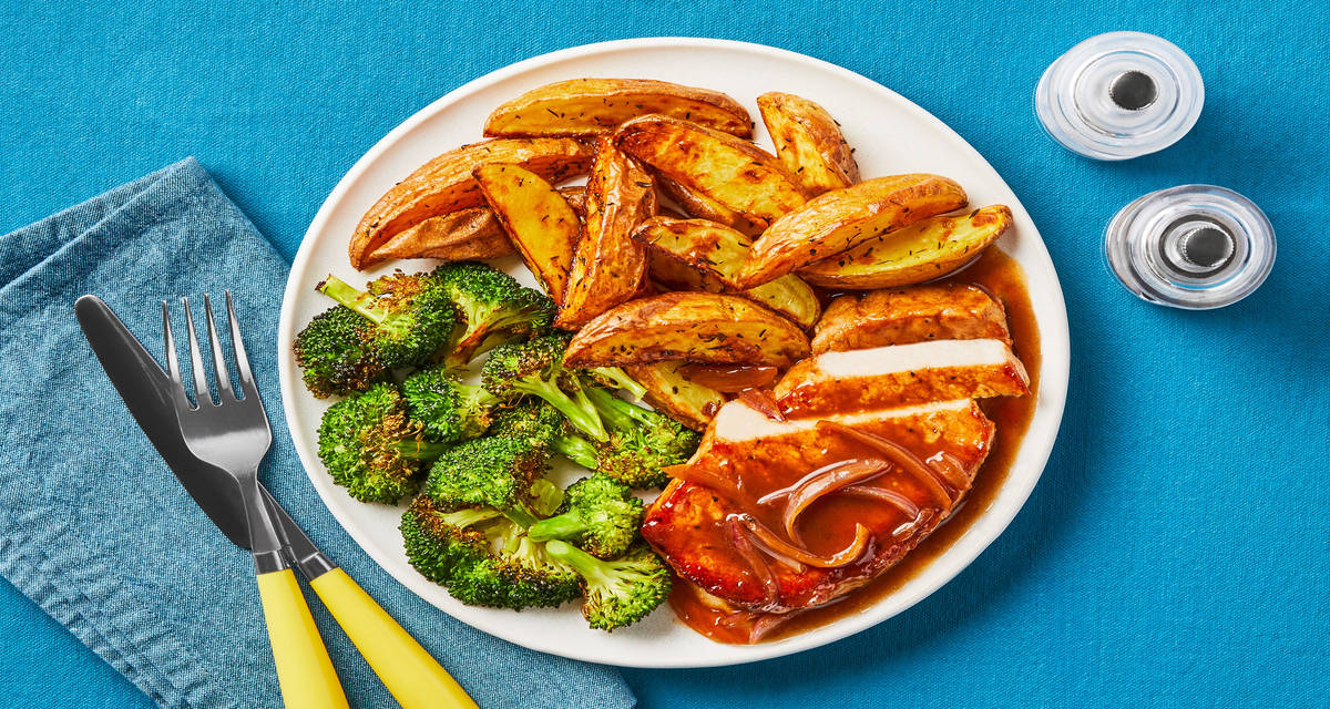 Cherry Balsamic Beef Tenderloin with Broccoli & Thyme-Roasted Potatoes