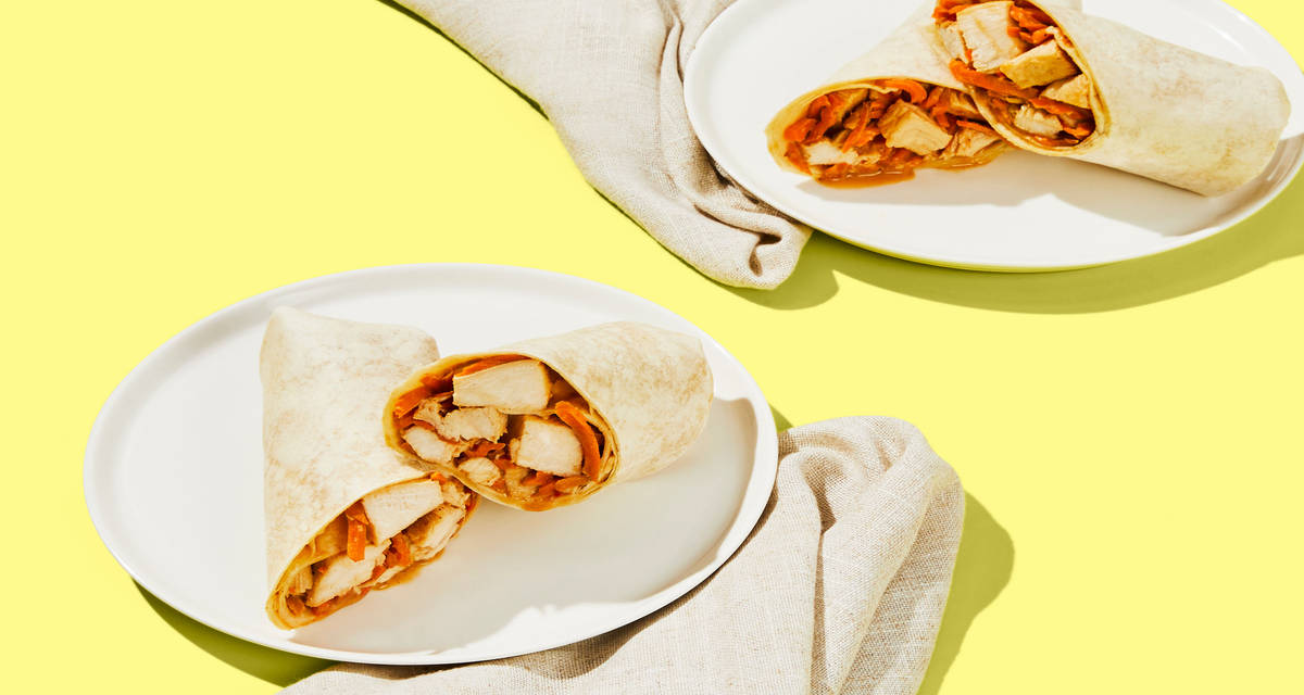 Miso Chili Chicken Wraps with Shredded Carrots
