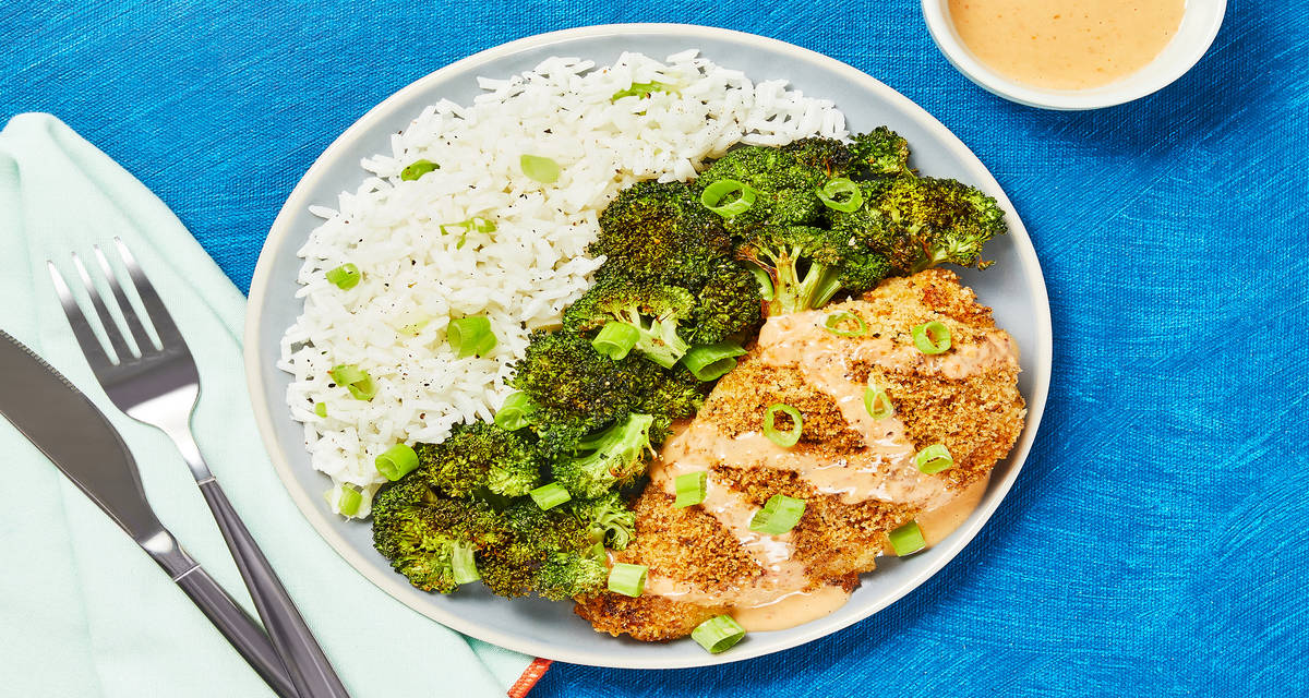 Chili Chili Bang Bang Chicken with Cauliflower Rice & Roasted Broccoli