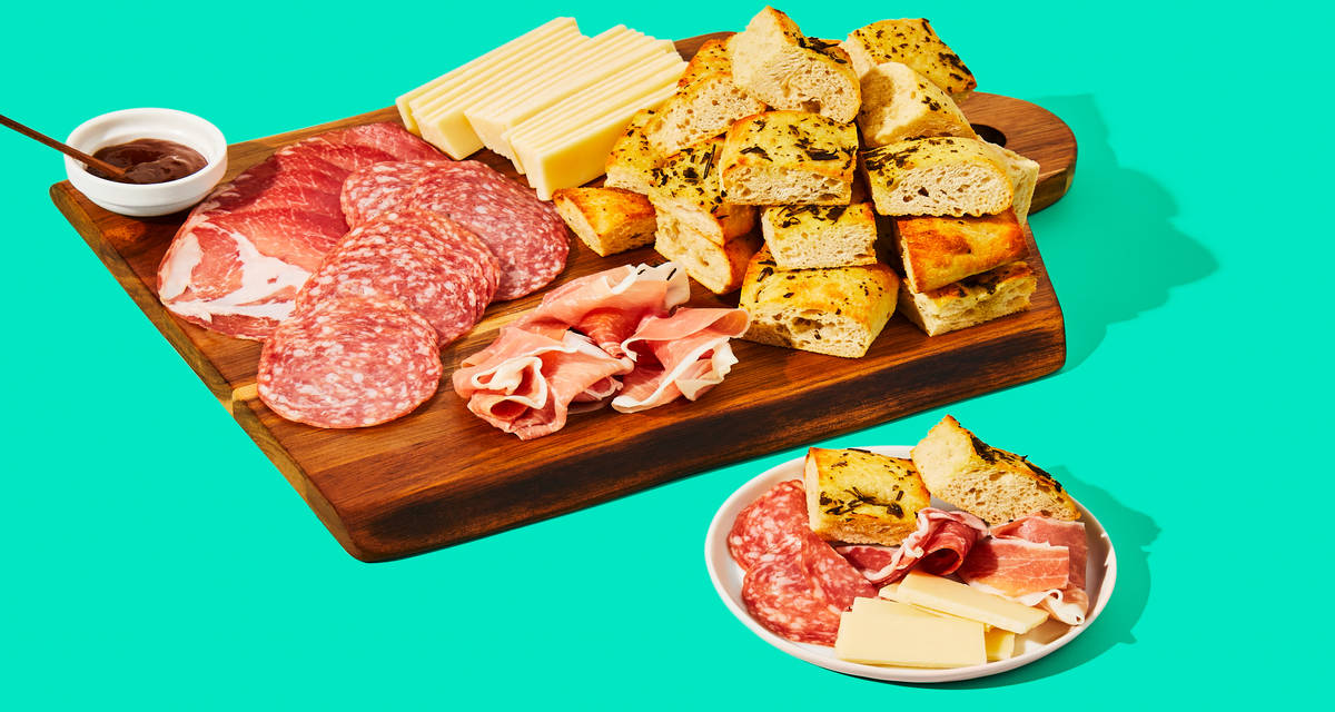 Grand Cru Cheese & Antipasto Board Grand Cru, Antipasto Gran Beretta, Rosemary Focaccia & Fig Jam