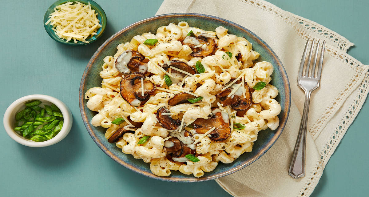 Creamy Dreamy Steak & Mushroom Cavatappi with Scallions & Parmesan