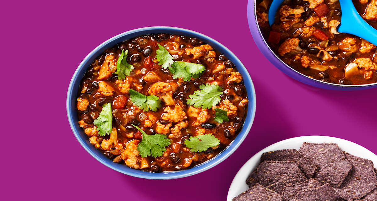 One-Pot Beef Cauliflower & Bean Soup with Cilantro & Blue Corn Tortilla Chips-image