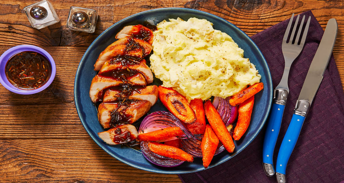 Rosemary Demi-Glace Beef Tenderloin with Mashed Potatoes & Roasted Veggies