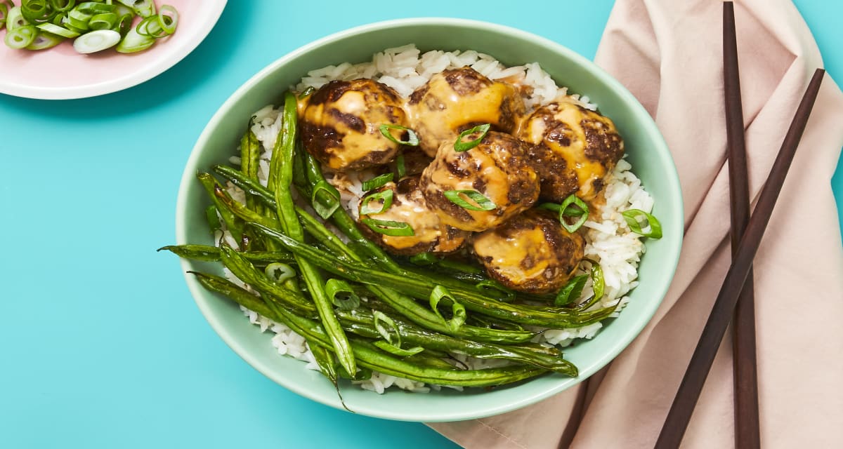 Firecracker Meatballs with Roasted Green Beans & Jasmine Rice-image