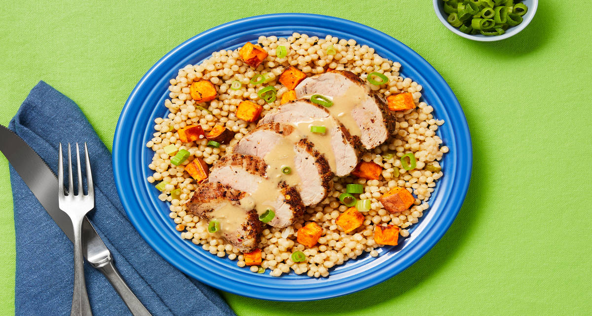 Chicken with Creamy Pan Sauce plus Roasted Sweet Potato Couscous