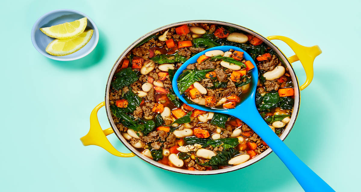 One-Pot Beef Cannellini Kale Soup with Carrot & Lemon
