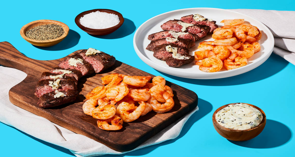 Succulent Shrimp, Steak & Garlic Herb Butter Make any weeknight fancy with surf & turf.  | 2 Servings