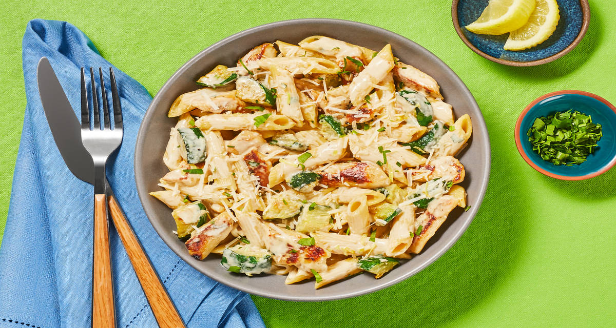 Chicken Penne al Limone with Zucchini, Toasted Garlic & Fresh Parsley