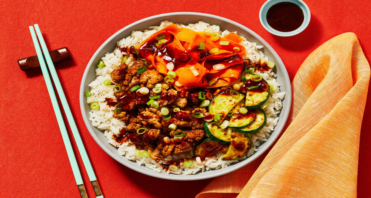 Turkey & Zucchini Bibimbap with Carrots & Pickled Scallions