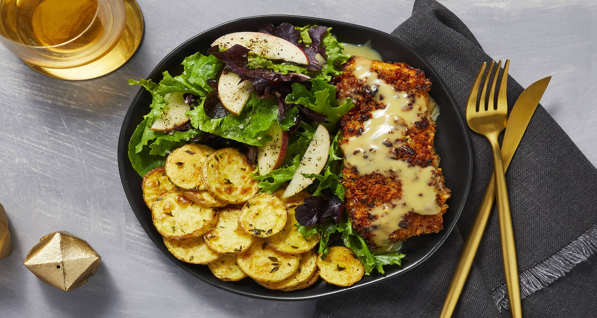 Pecan-Crusted Salmon with an Apple-Studded Salad & Thyme-Roasted Potatoes