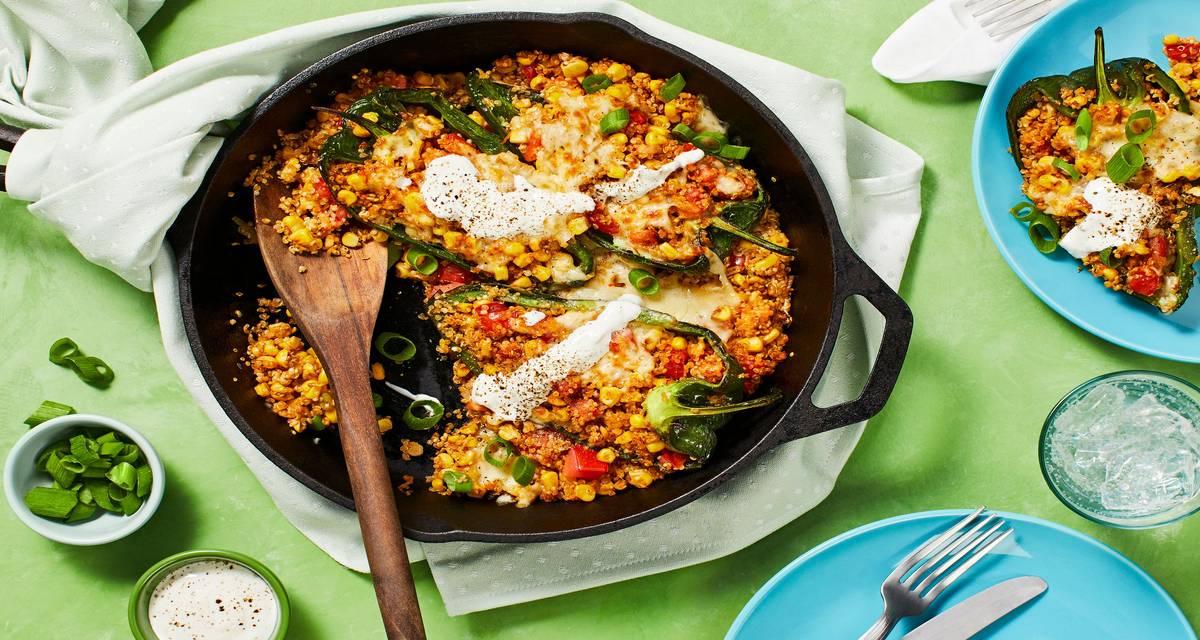Southwest Stuffed Green Peppers with Quinoa & Corn