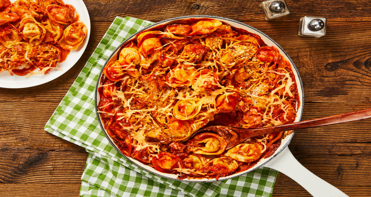 One-Pan Trattoria Shrimp & Tortelloni Bake with a Crispy Parmesan Panko Topping