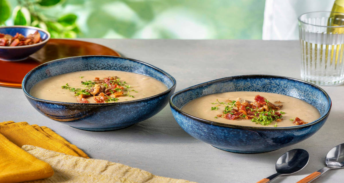 Parsnip and Chestnut Soup with Crispy Bacon