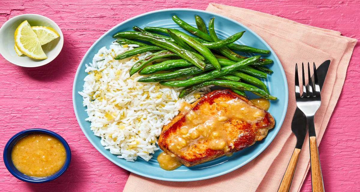 Miso Peach Chicken with Ginger-Lime Rice & Green Beans