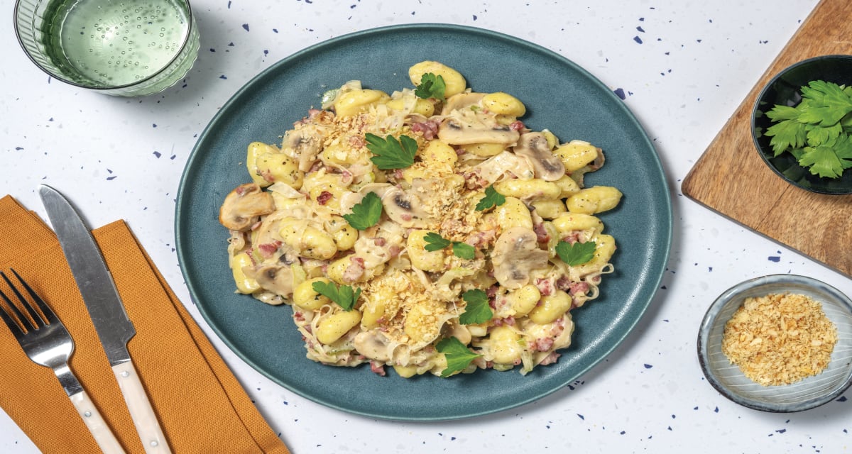 Creamy Mushroom, Bacon & Leek Gnocchi with Garlic Pangrattato & Parsley-image