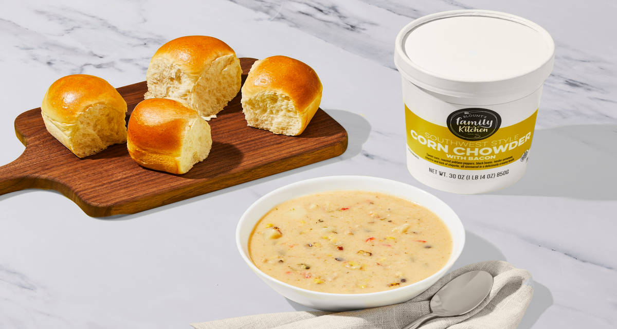 Southwest Corn Chowder with Parker House Rolls Souper yummy! | 2-3 Servings