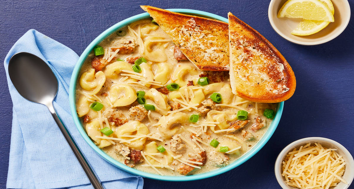 Creamy Chicken Sausage & Tortelloni Soup  Elevated Dinners, Impressively Easy