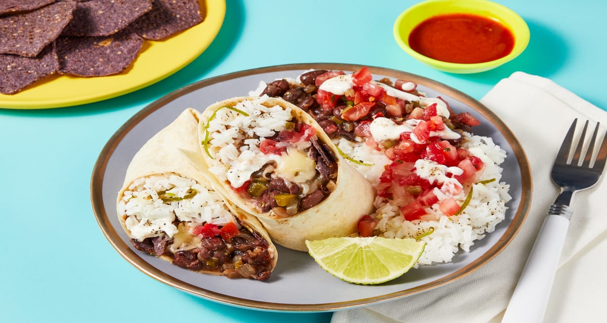 Black Bean & Blue Corn Crunch Burritos with Pico de Gallo & Lime Crema-image