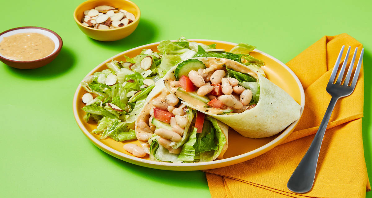 Chicken & White Bean Caesar Wraps with Baby Lettuce Salad & Lemony Dressing