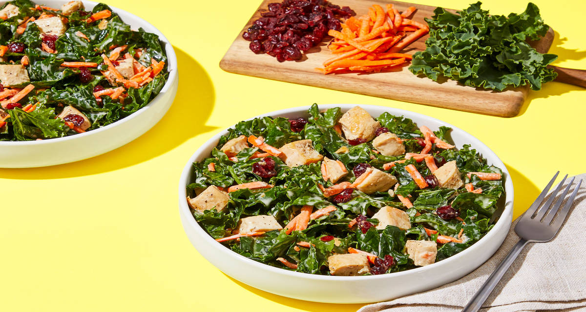 Cranberry, Chicken & Kale Salad with Carrots & Greek Vinaigrette