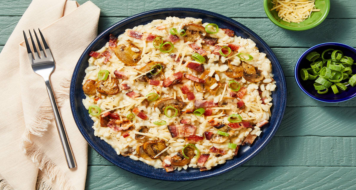 Bacon & Mushroom Risotto with Thyme, Parmesan & Scallions