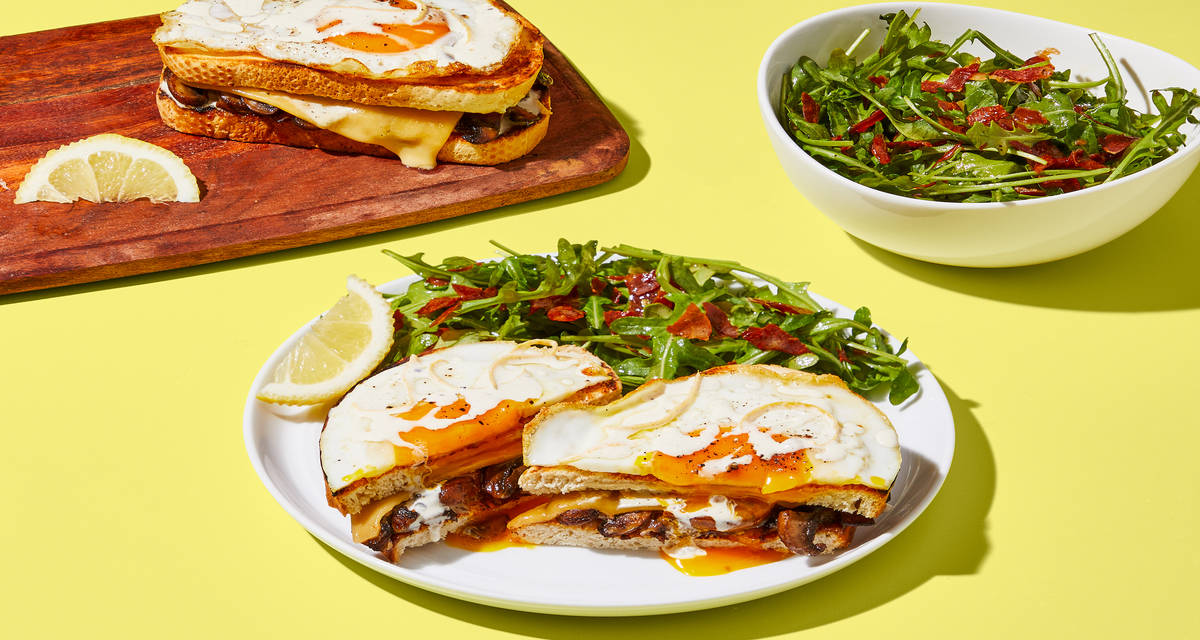 Mushroom Croque Madame Sandwiches with Crispy Prosciutto & Arugula Salad | 2 Servings