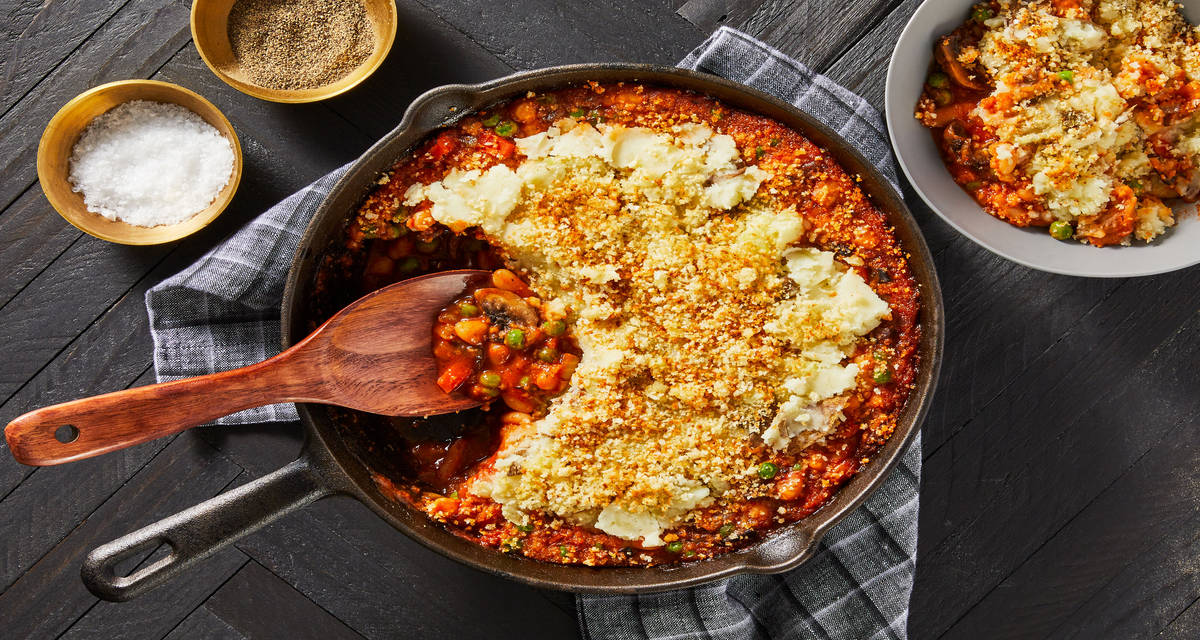 Vegan Mushroom & White Bean Shepherd's Pie with Panko-Topped Mashed Potatoes