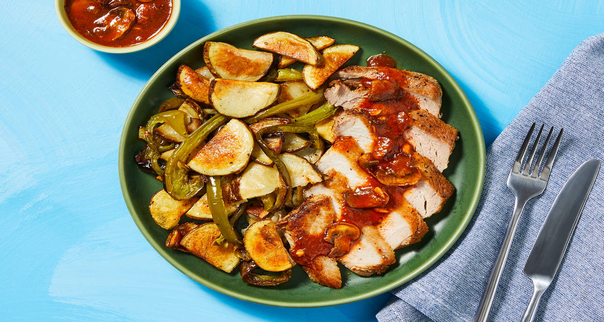 Pork Chops with Mushroom Marinara plus Roasted Potato & Bell Pepper Jumble